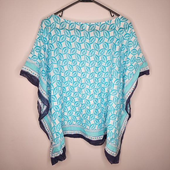 Talbots Silk Blend Portofino Light Weight Poncho Top Geometric Print Size 3x - Picture 7 of 7